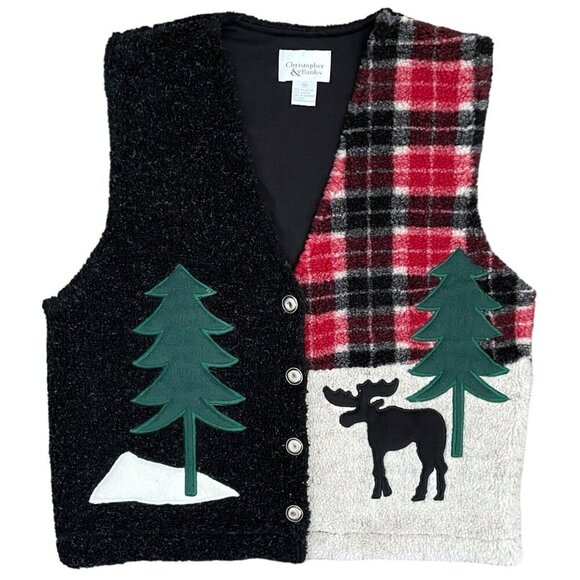 Christopher & Banks Ugly Christmas Sweater Vest Womens Sz M Embroidered Holiday - Picture 1 of 11
